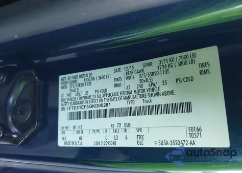 2016 Ford F-150 Lariat from USA, damaged, VIN 1FTEX1EF5GKD00281